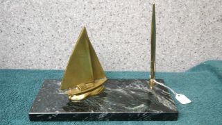Marble Desk Pen Holder With Bronze Sailboat By Pm Craftsman Made In The Usa