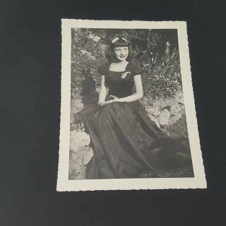 Vintage Photo Young Woman Sitting In Garden