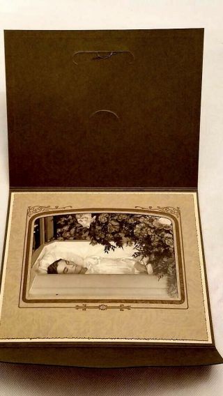 Woman Lying Open Coffin Post Mortem Wake Funeral Roses Antique Vtg 1900s Photo