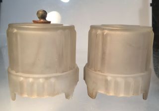 2 Antique Vintage Art Deco Frosted Glass Clip On Lamp Shade Boudoir Geometric