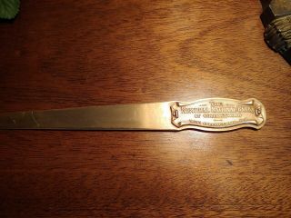 Antique Letter Opener " The Memorial National Bank Of Collingswood "
