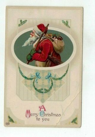 Antique Schwerdtfeger Gel Christmas Post Card Santa With Pack Of Toys