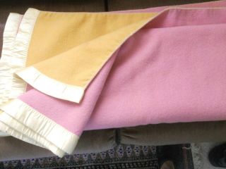 Heavy Wool Blanket,  Reversible Pink/yellow,  Vintage 56 " X 68 ",  Craft,  Cabin