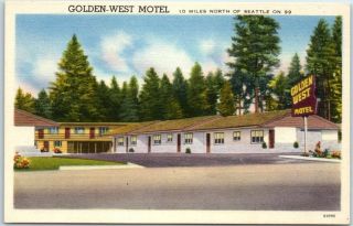 Edmonds,  Washington Postcard Golden - West Motel Highway 99 Roadside Linen C1950s