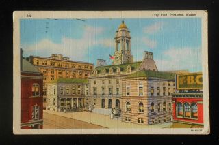 1944 City Hall Portland Me Cumberland Co Postcard Maine