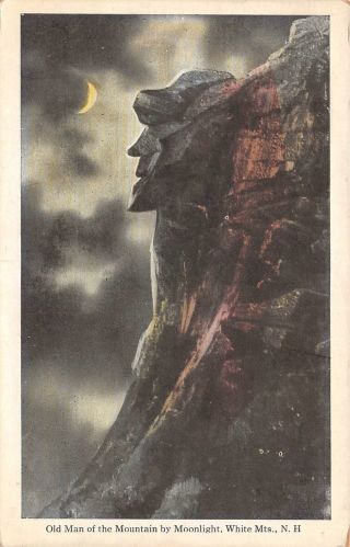 C22 - 4653,  Old Man Of The Mt.  By Moonlight,  White Mts. ,  Nh. ,  Postcard.