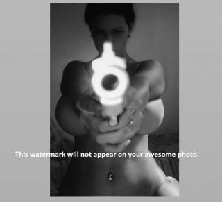 Sexy Girl Gun Nudie Photo Art Print Hot Babe Shooting Pistol Boobies Busty Woman