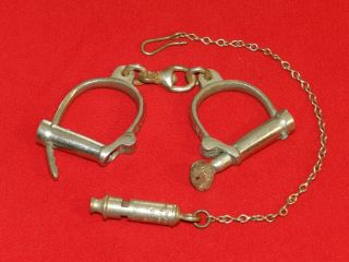 British Made Hiatt Screw Lock Handcuffs & Acme City Police Whistle