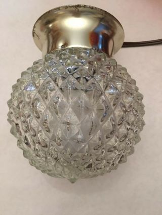 Vintage Mid Century Round Diamond Cut Glass Globe Ceiling Fixture