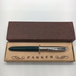 Vintage Rare Parker Silver Chrome Emerald Green Fountain Pen
