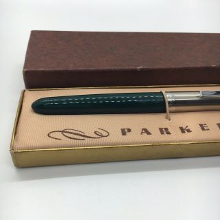 Vintage Rare Parker Silver Chrome Emerald Green Fountain Pen 2