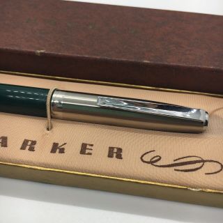 Vintage Rare Parker Silver Chrome Emerald Green Fountain Pen 3