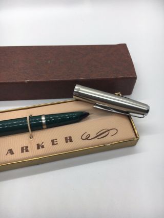 Vintage Rare Parker Silver Chrome Emerald Green Fountain Pen 6