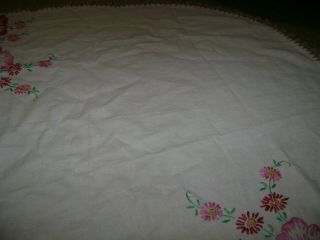 Vintage Embroidered Tablecloth.  Red/Pink Floral.  29 