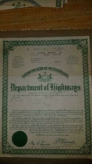 1922 Ford Truck / Tr Title Historical Document From Pa.