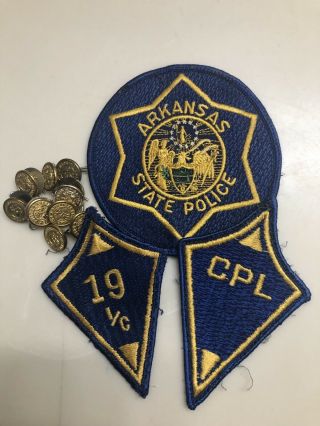Vintage Arkansas State Police 1960s Era Patches With State Police Buttons