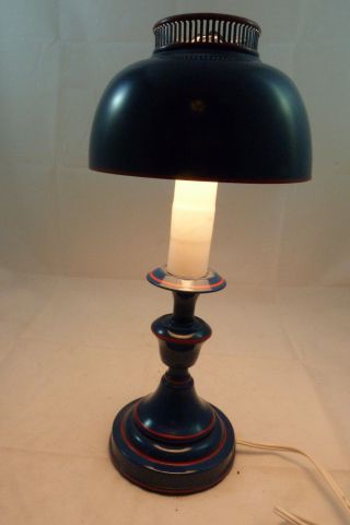 Vintage Portable Electric Desk Lamp Red White Blue Metal Toleware Light