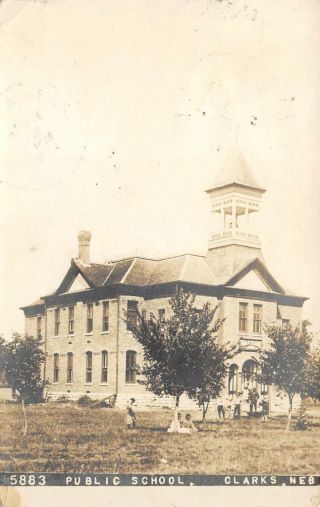 Rppc Clarks,  Ne Public School & Students 1911 Vintage Nebraska Postcard