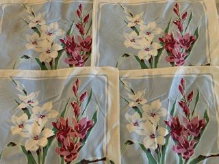 Vintage 1940 - 50s Vibrant Cotton Gladiolus Floral Print Placemats (4)