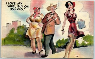 1940s Pin - Up Girl Linen Postcard Artist - Signed Jay Jackson " Oh You Kid " C1940s