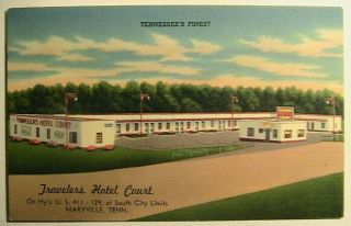 Maryville Tn Travelers Hotel Court Linen Postcard Ca 1950 