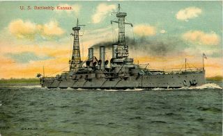 Ship Military Postcard: U.  S.  Battleship Kansas