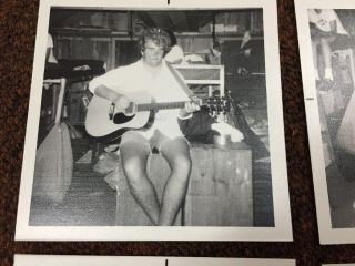 4 Vintage Photos 1970s Boy Man Playing Guitar In Bunk Cabin Camping Hairy Legs 2