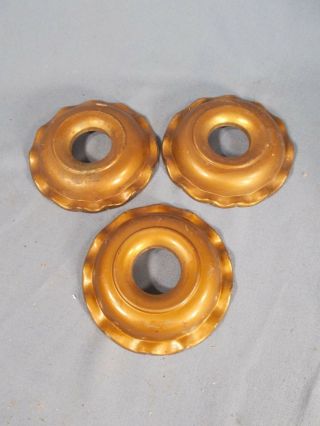 Set Of 3 Antique Brass Tole Chandelier Fixture Socket Embossed Brass Bobeches