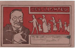 1907 Teddy Roosevelt Dee - Lighted Postcard Meeting Line - Up Of Men,  Women,  Kids