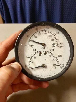 Vintage U.  S.  Gauge Pressure Gauge,  Steampunk,  3 1/2” Diameter