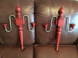 Antique Red Tell City Chair Company Candle Sconces A - 3186