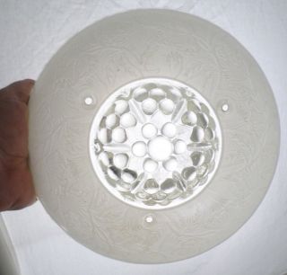 Vintage White Floral Ceiling Light Fixture Glass Shade 3 Chain Type - 10 "