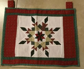 Patchwork Quilt Wall Hanging,  Star Design,  Calico Prints,  Red,  Green,  White