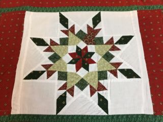 Patchwork Quilt Wall Hanging,  Star Design,  Calico Prints,  Red,  Green,  White 2