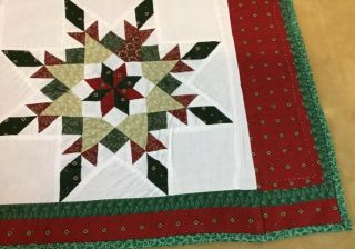 Patchwork Quilt Wall Hanging,  Star Design,  Calico Prints,  Red,  Green,  White 3