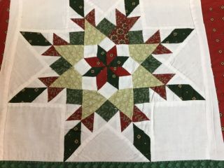 Patchwork Quilt Wall Hanging,  Star Design,  Calico Prints,  Red,  Green,  White 5
