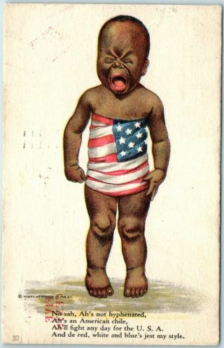 1920 Black Americana Postcard Baby Wrapped In U.  S.  American Flag Henry Heininger