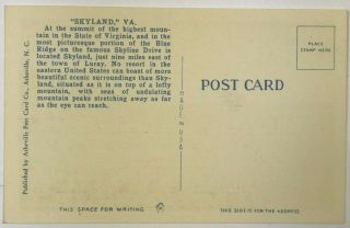 Postcard Virginia VA Skyland Skyline Drive Shenandoah National Park Bird ' s Eye 2