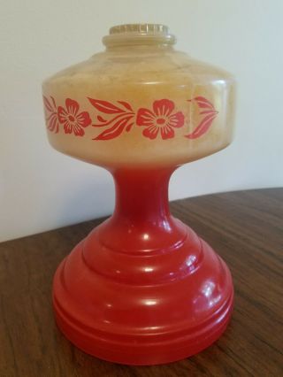 Antique Vtg Painted Glass Kerosene/oil Lamp Red White Flowers Bartlett Collins