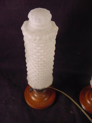 C.  1930 ' s ART DECO DRESSER LAMPS w/TUBULAR QUILTED FROSTED SHADES MATCHED PAIR 3