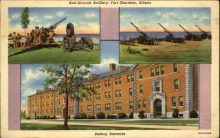 Anti - Aircraft Artillery Fort Sheridan Illinois Il Battery Barracks Guns 1940s