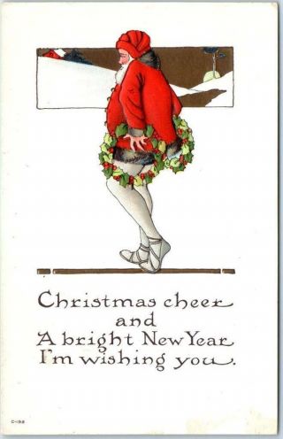 Vintage Christmas Postcard Santa Claus Ladies 