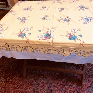 Vintage Tablecloth 60 " X 52 " Pretty Yellow Floral