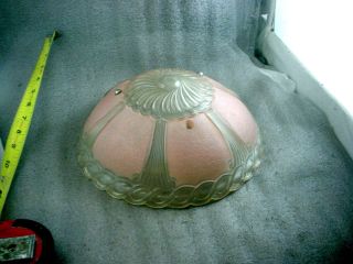 Depression Art Deco Pink Clear Glass Lamp Shade 12 " Dia.  3 Hole