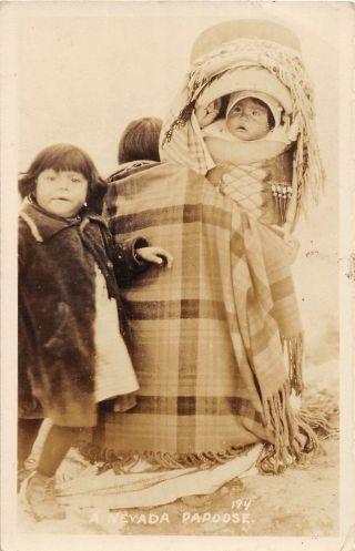 D80/ Native American Indian Real Photo Rppc Postcard Reno Nevada 1931 Papoose 22