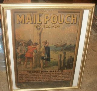 Framed Mail Pouch Chew Tobacco Store Display Advertisement Cardboard Sign