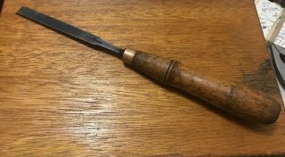 Vintage Buck Bros.  3/8 " Tang Chisel - Leather Capped Wood Handle - 9 1/2 " Long