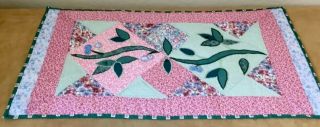 Patchwork Quilt Table Runner With Appliquéd Flowers,  Leaves,  Floral Calicos