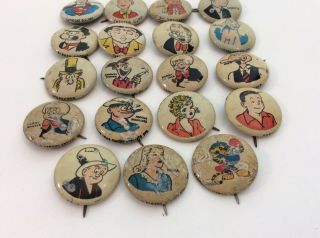 Kellogg’s Pep 19 Pinback Buttons Pins Badges 1940’s Superman Corky Flattop Spud