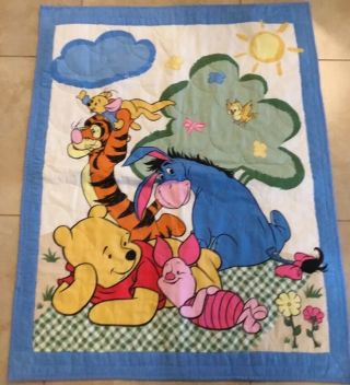 Printed Crib Quilt,  Winnie The Pooh,  Tiger,  Piglet,  Hand Made,  Printed Design